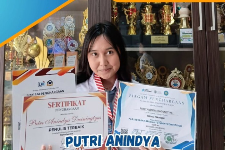 Putri Anindya XII 3 Peraih Medali Perunggu Bidang Sosiologi Tingkat Nasional dalam Kegiatan Padjadjaran Brilliant Student Competition dan Penulis Terbaik dalam Lomba Esai Nasional Cesa Academy 2025